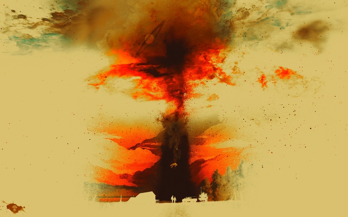 Explosion in the sky with a planet and a tornado