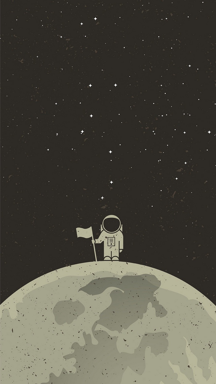 Astronaut plants flag on the Moon under starry sky