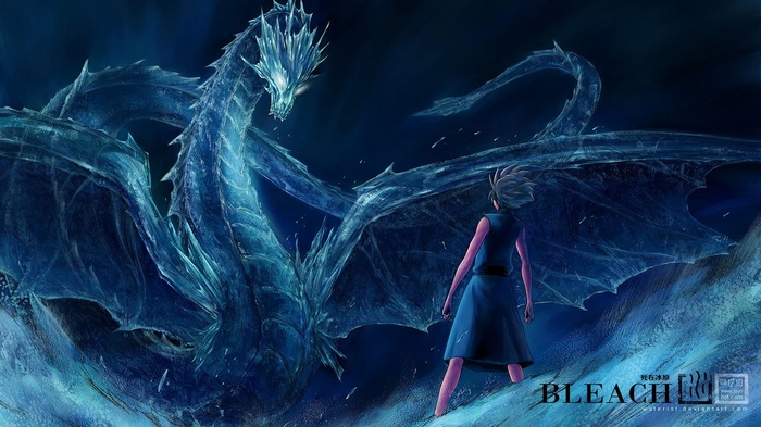 Toshiro Hitsugaya faces an ice dragon in Bleach