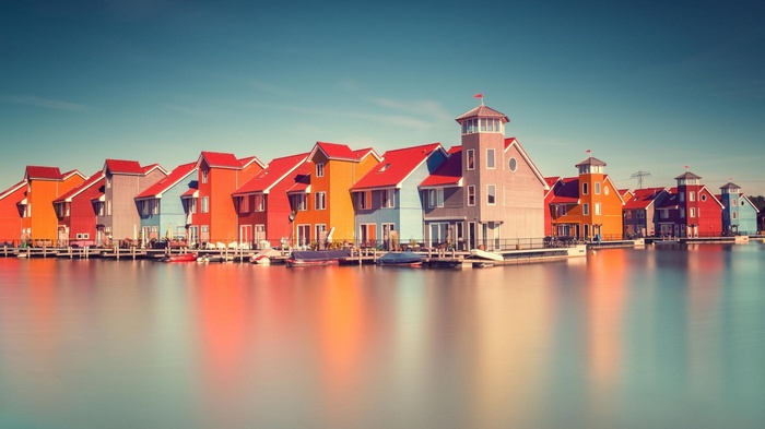 Colorful houses on a pier in the Netherlands