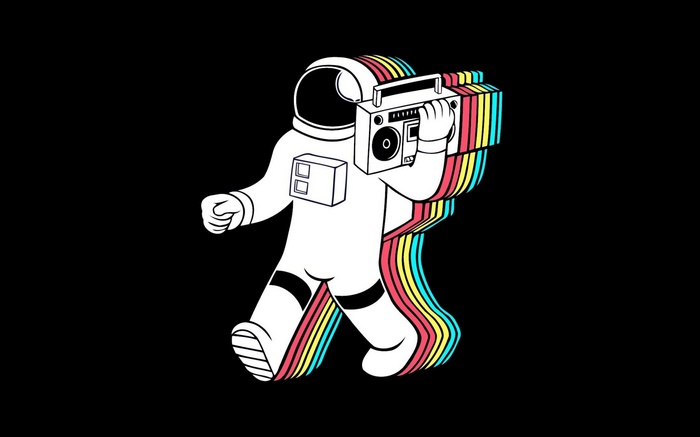 Astronaut with a retro boombox
