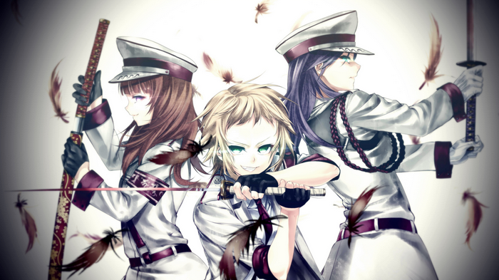 Anime girls with swords and feathers