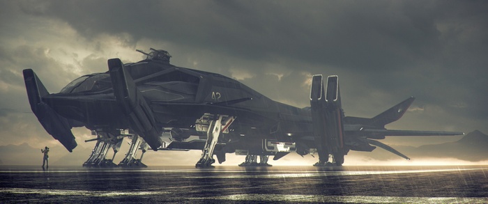 Star Citizen Retaliator spaceship on a landing strip