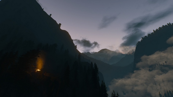 The Witcher 3: Wild Hunt mountain landscape at dusk