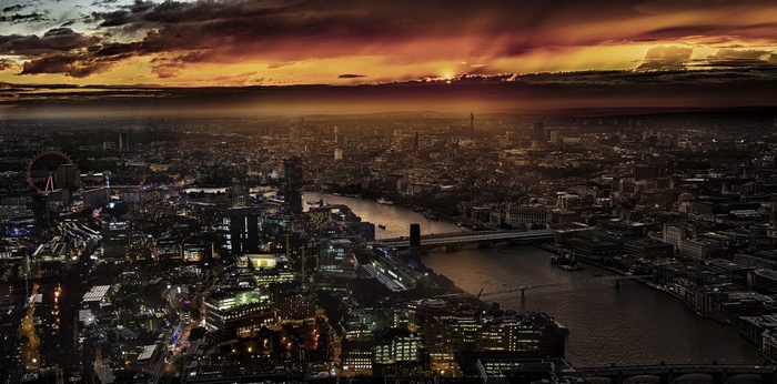 London cityscape at sunset with the River Thames