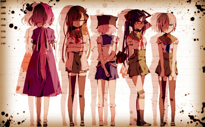 Gakkou Gurashi! characters standing against a height chart