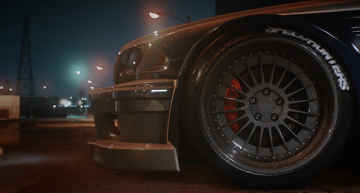 BMW M3 GTR with Speedhunters tire text at night