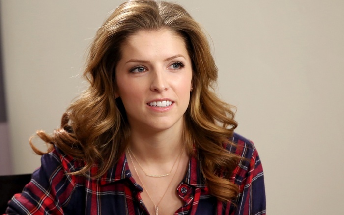 Anna Kendrick wearing a plaid shirt