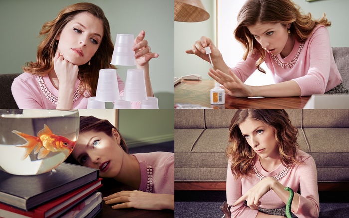 Anna Kendrick in a collage of four scenes