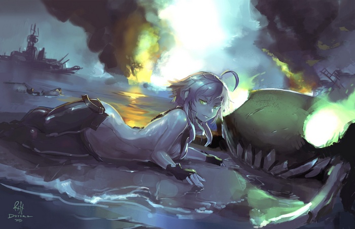 Wo-Class Aircraft Carrier anime girl in battle