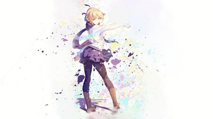 Saber from Fate Series with blonde hair and scarf