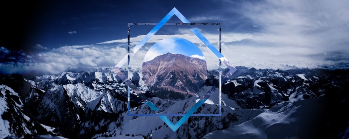 Geometric overlay on snowy mountain landscape
