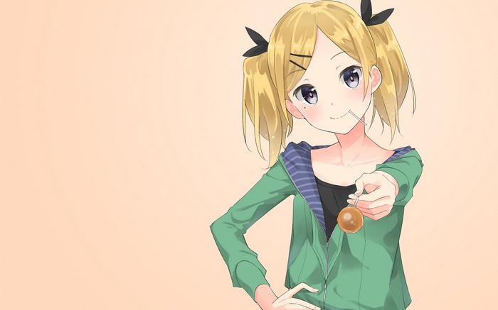 Yano Erika from Shirobako holding a lollipop
