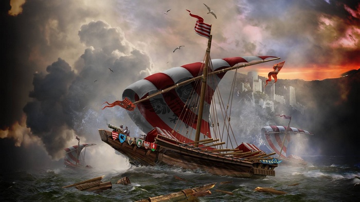 Hungarian and Polish Galleys in a Stormy Sea Battle