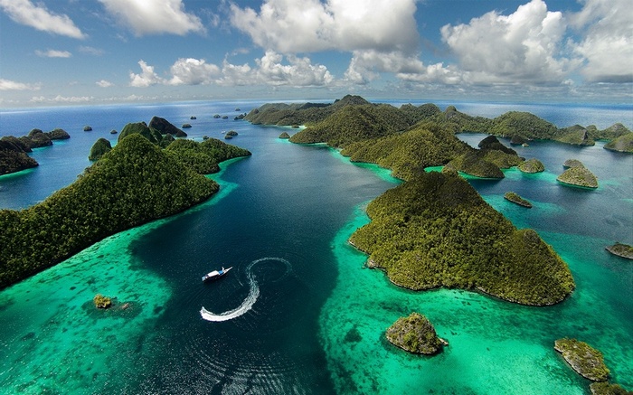 Aerial view of Raja Ampat islands in Indonesia