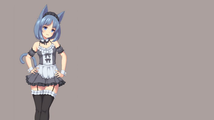 Anime Nekomimi Maid with Blue Hair