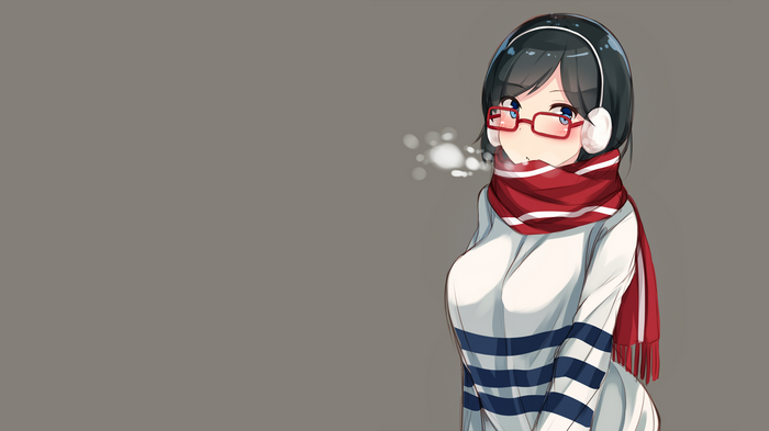 Kirishima (Kantai Collection) wearing glasses and scarf