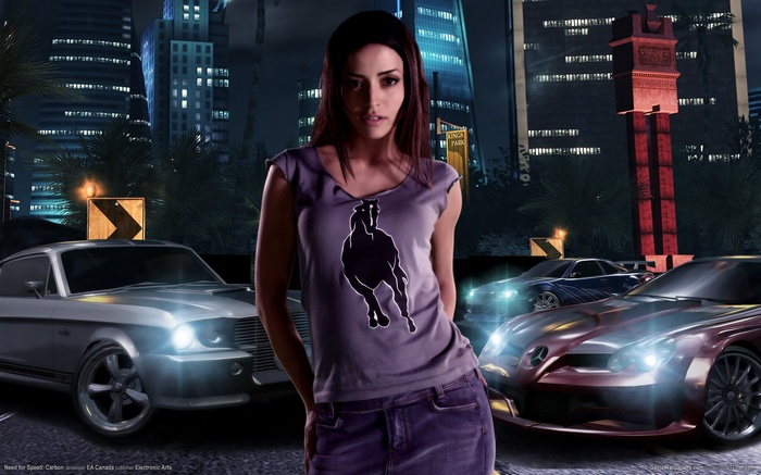 Need for Speed: Carbon - Woman and cars in city at night