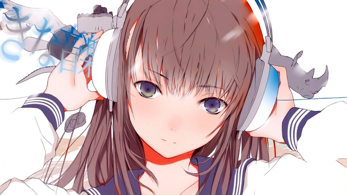 Anime girl with headphones and rhino charm