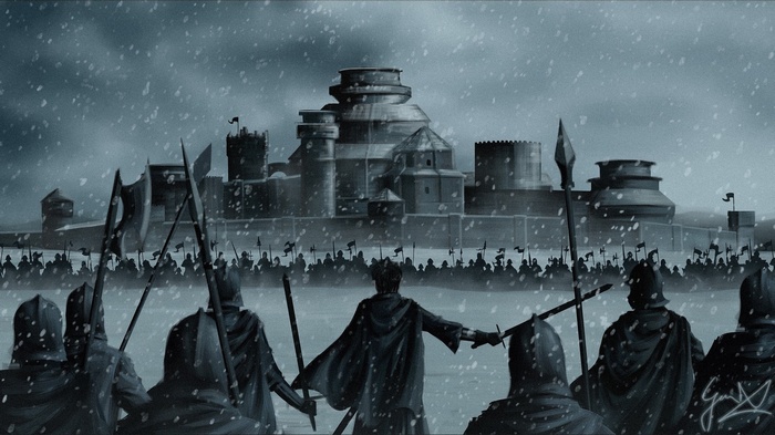 Stannis Baratheon's army before Winterfell in the snow