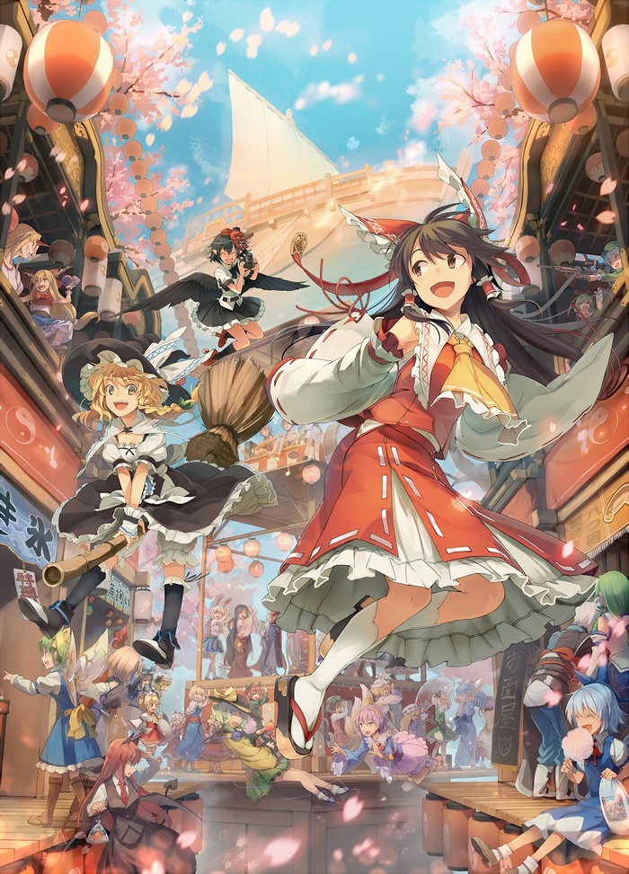 Reisen Udongein Inaba, Hoshiguma Yuugi, anime girls, Chen, Luna Child, Horikawa Raiko, Tsukumo Benben, Saigyouji Yuyuko, Ibuki Suika, Konpaku Youmu, Koakuma, Morichika Rinnosuke, Hakurei Reimu, Shameimaru Aya, Fujiwara no Mokou