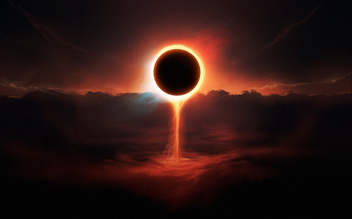 Fantasy art of a solar eclipse over clouds
