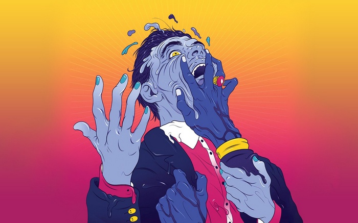 Psychedelic fan art of a man being attacked