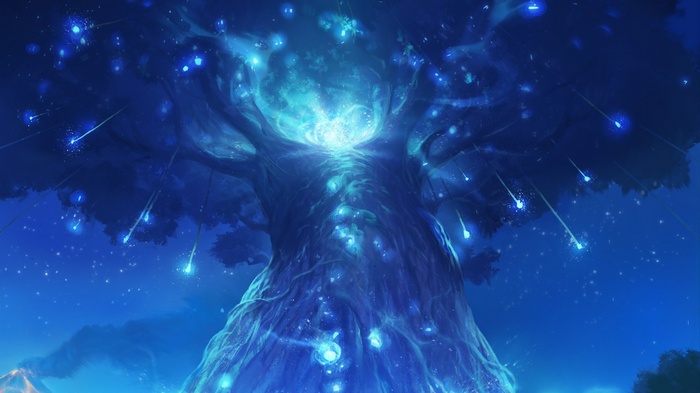 Ori and the Blind Forest glowing tree at night