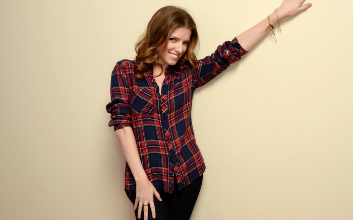 Anna Kendrick wearing a plaid shirt