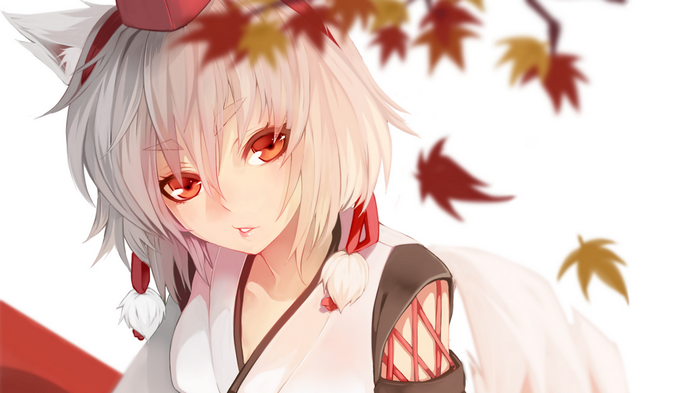 Inubashiri Momiji from Touhou with autumn leaves