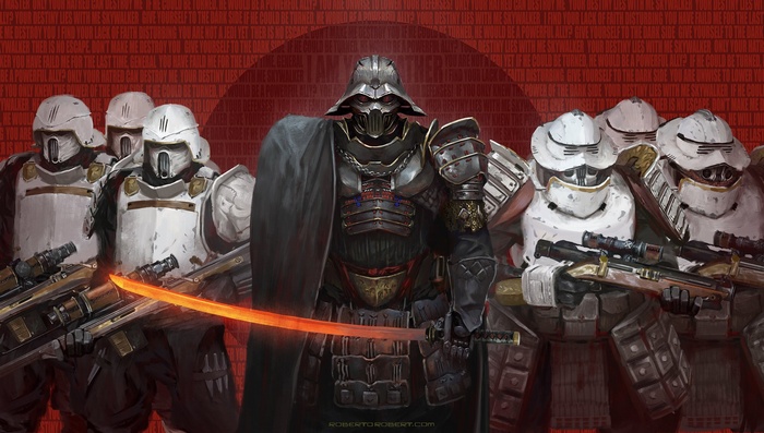 Darth Vader and Samurai Stormtroopers with Lightsaber