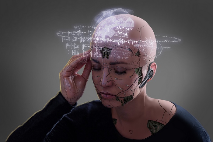 Cyborg woman with mathematical equations in her head
