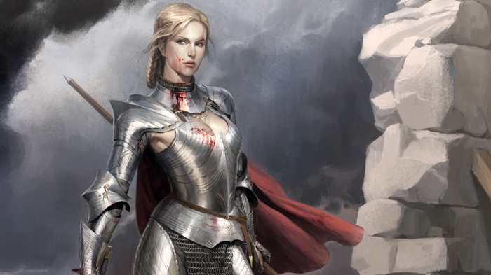 Bloody female knight in shining armor