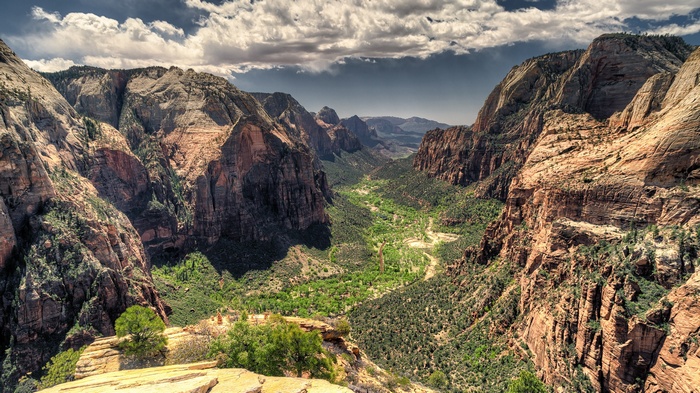 Canyon landscape with mountains and valley