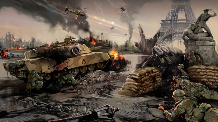 Battle for Paris: Eiffel Tower under attack by tanks and helicopters