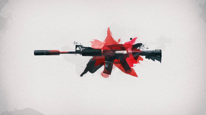 Counter-Strike: Global Offensive rifle with red and black abstract art