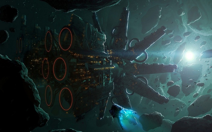 Spaceship in an asteroid field
