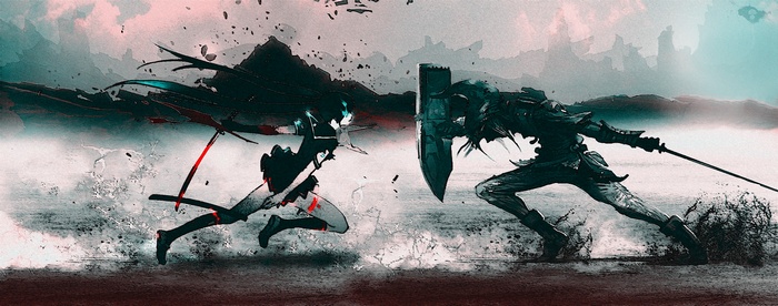 Black Rock Shooter vs. Link in a battle