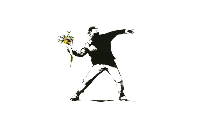 Banksy's Flower Thrower graffiti art