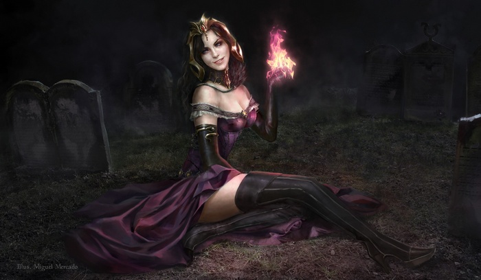 Liliana Vess conjures fire in a graveyard