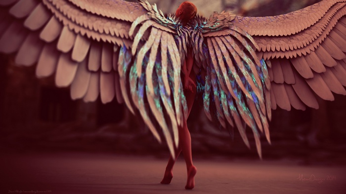 Angel with large feathered wings