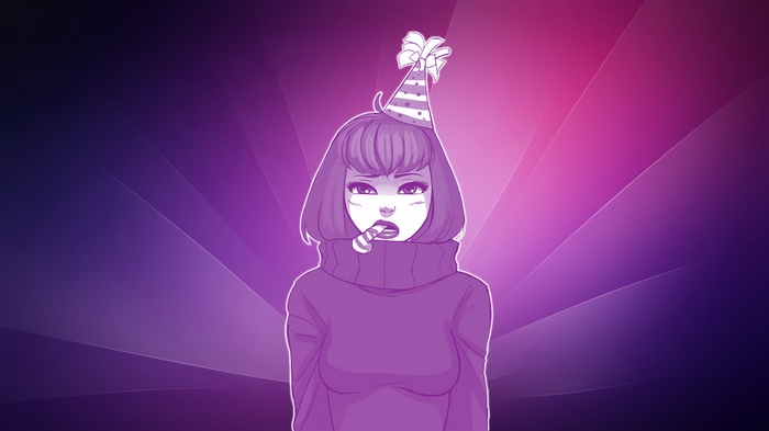 Anime girl with party hat and candy stick