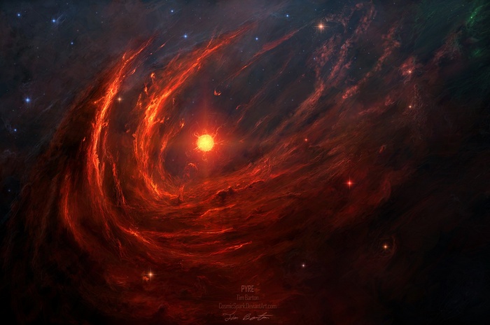 Space art of a sun and nebula