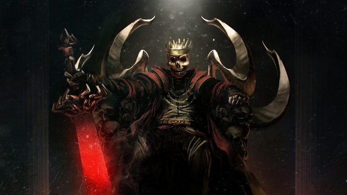 Skeleton King on Throne with Glowing Sword