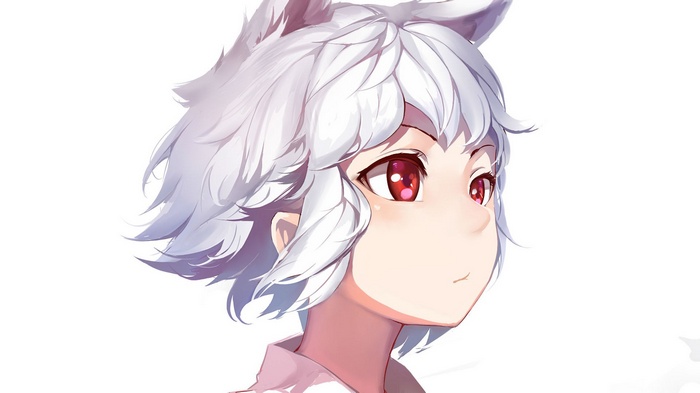 Inubashiri Momiji with White Hair and Red Eyes