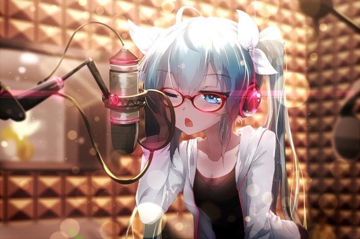 Hatsune Miku singing into a microphone