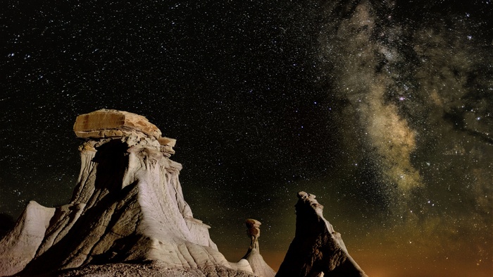 rock formation, mountains, New Mexico, shadow, nature, night, stars, USA, rock, sky, desert, Milky Way, landscape