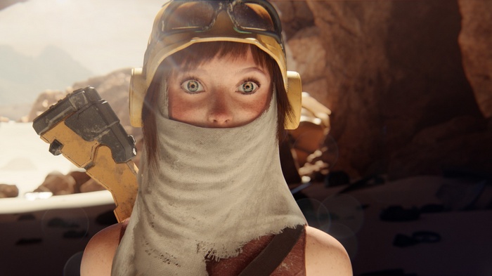Joule from ReCore in a desert environment