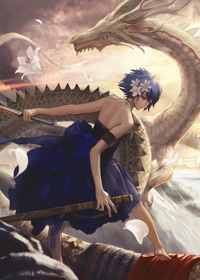 Tenryuu from Kantai Collection with a dragon