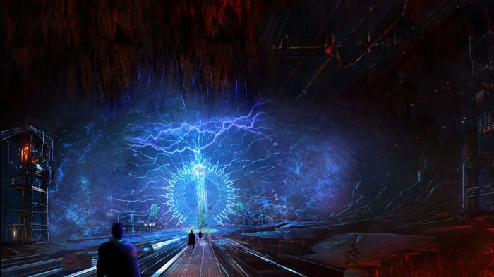 Digital artwork of a futuristic portal with lightning